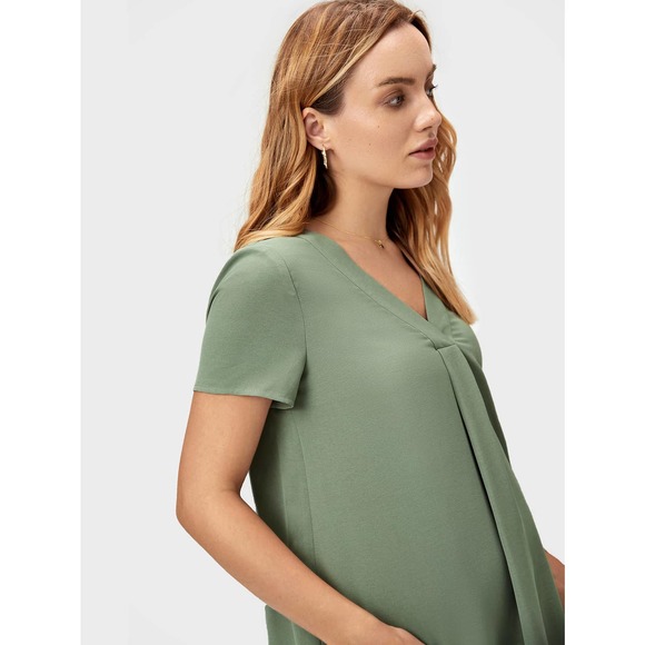 Maternity Solid V Neck short sleeve Blouse light green - Picture 5 of 11
